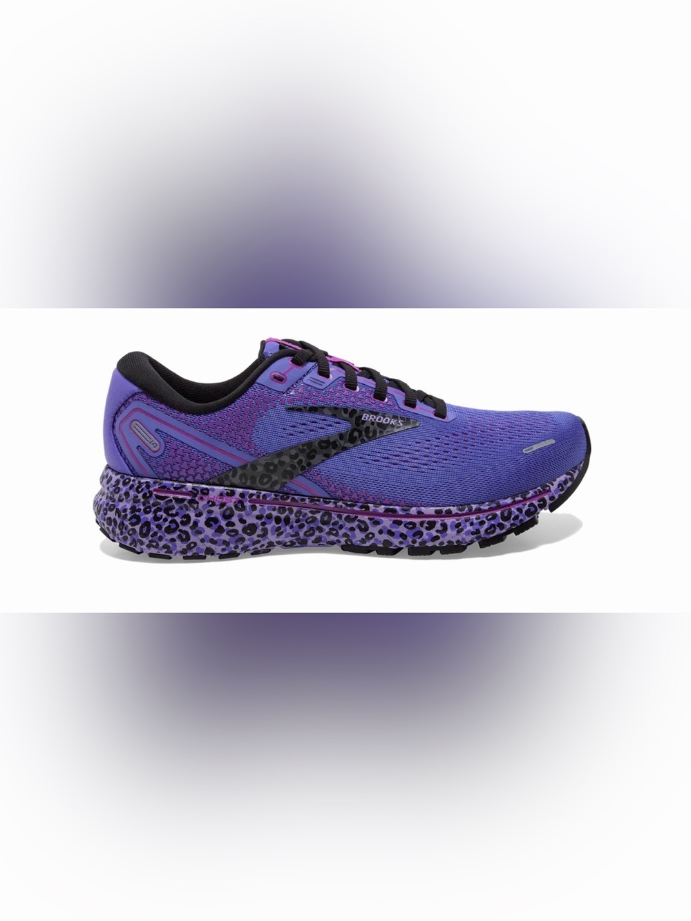 Brooks Womens Ghost 14 Running Shoes Size 6.5 Purple Leopard Print 1203561B578